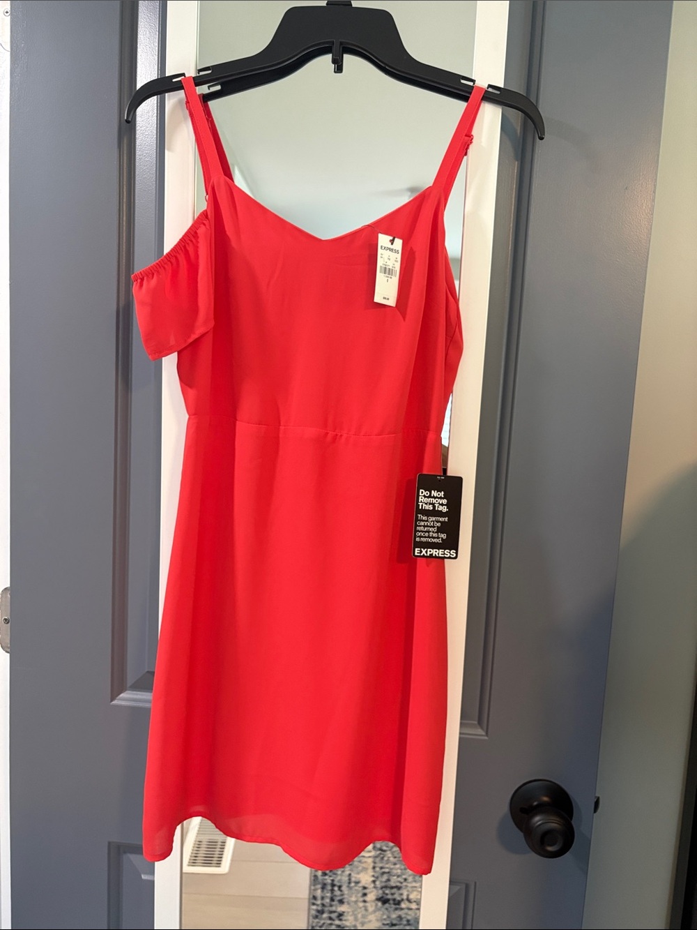 Express Women's Red Off-Shoulder Slip Dress
